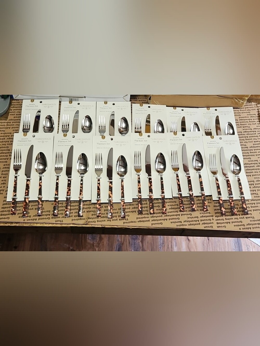 THRESHOLD Three-Piece Tortoise Shell Flatware Set Stainless Steel: new:LOT OF 12